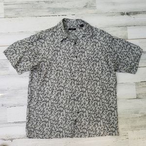 Alfani 100% Silk Short Sleeve Button Up Size L